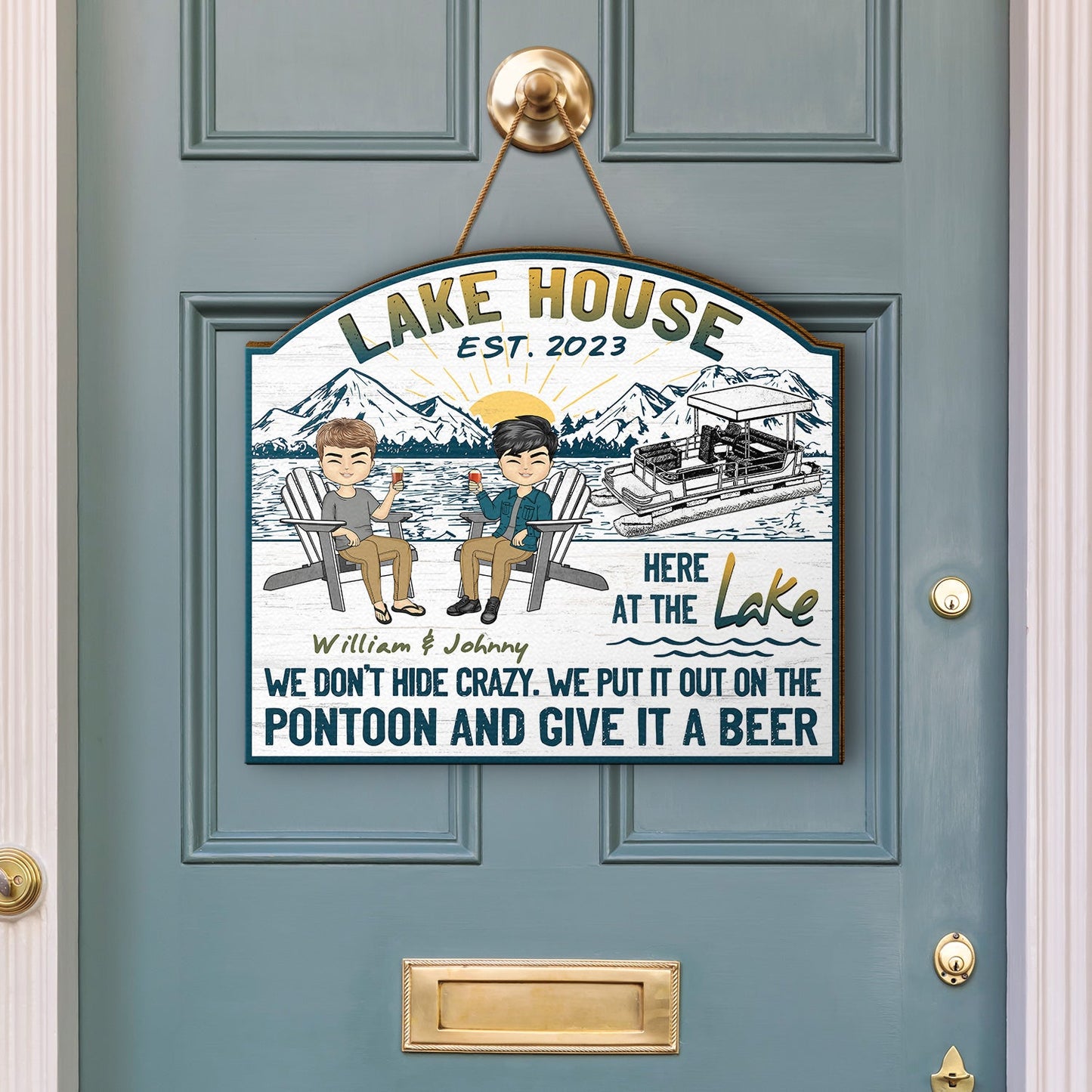 Lake House We Don't Hide - Gift For Couples - Personalized Custom Shaped Wood Sign