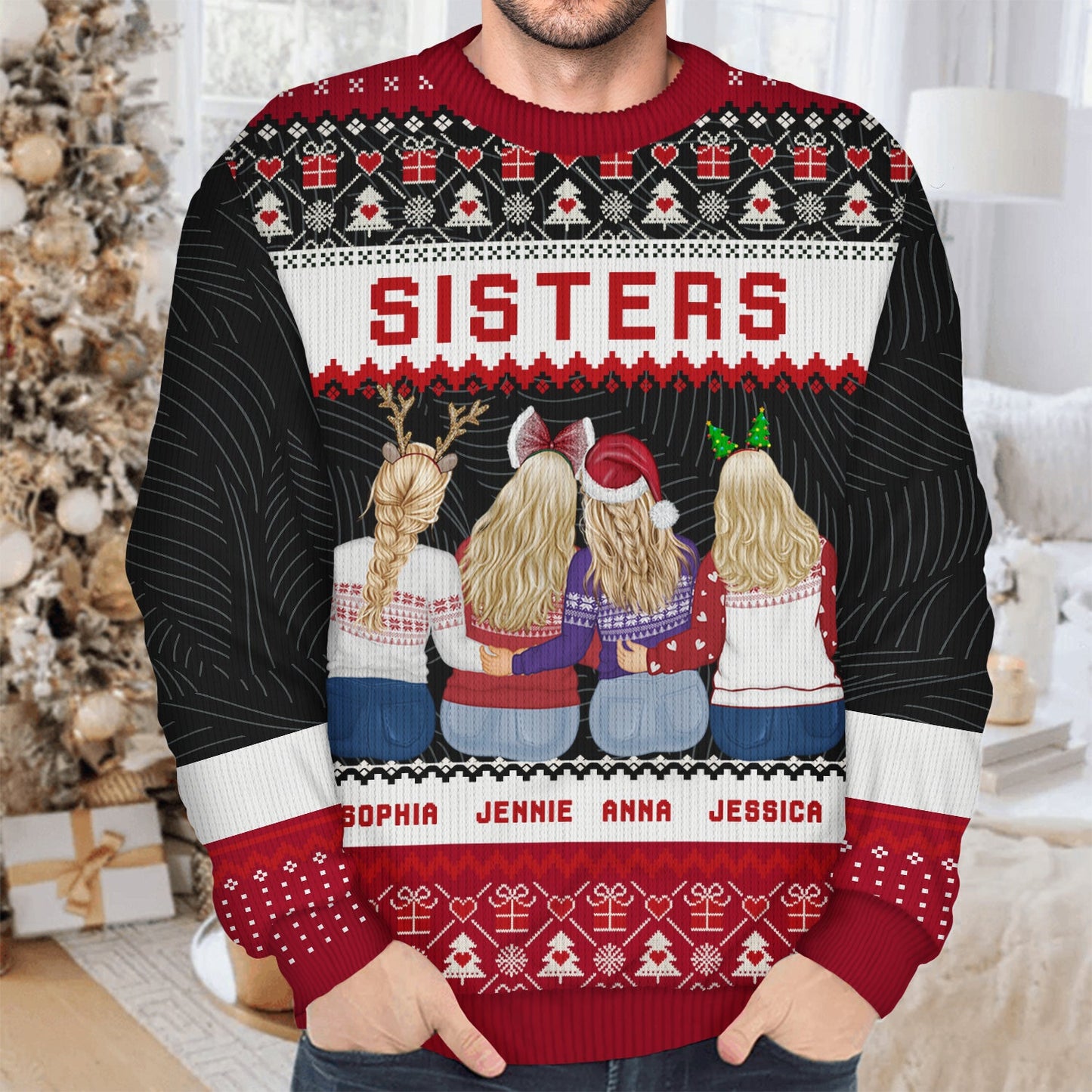 Christmas Gift For Sisters Besties Cousins - Personalized Unisex Ugly Sweater