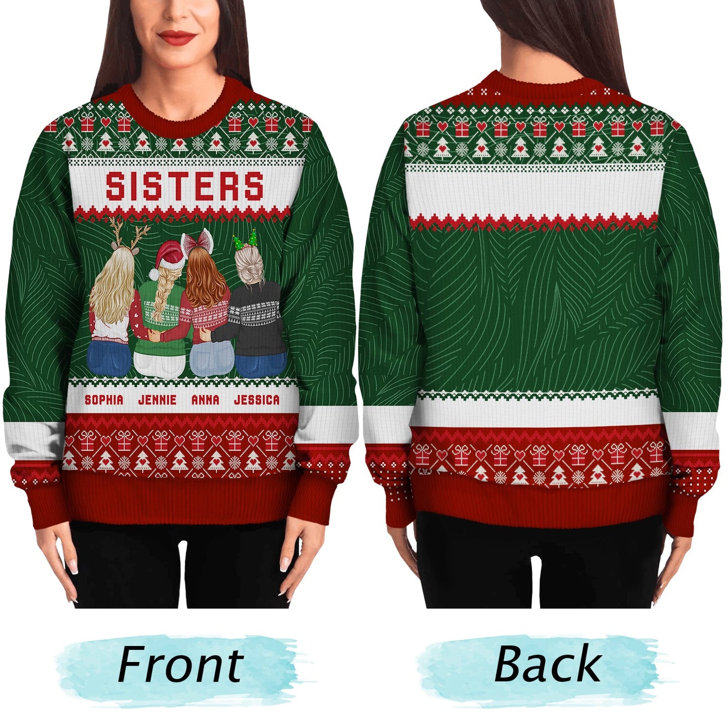 Christmas Gift For Sisters Besties Cousins - Personalized Unisex Ugly Sweater