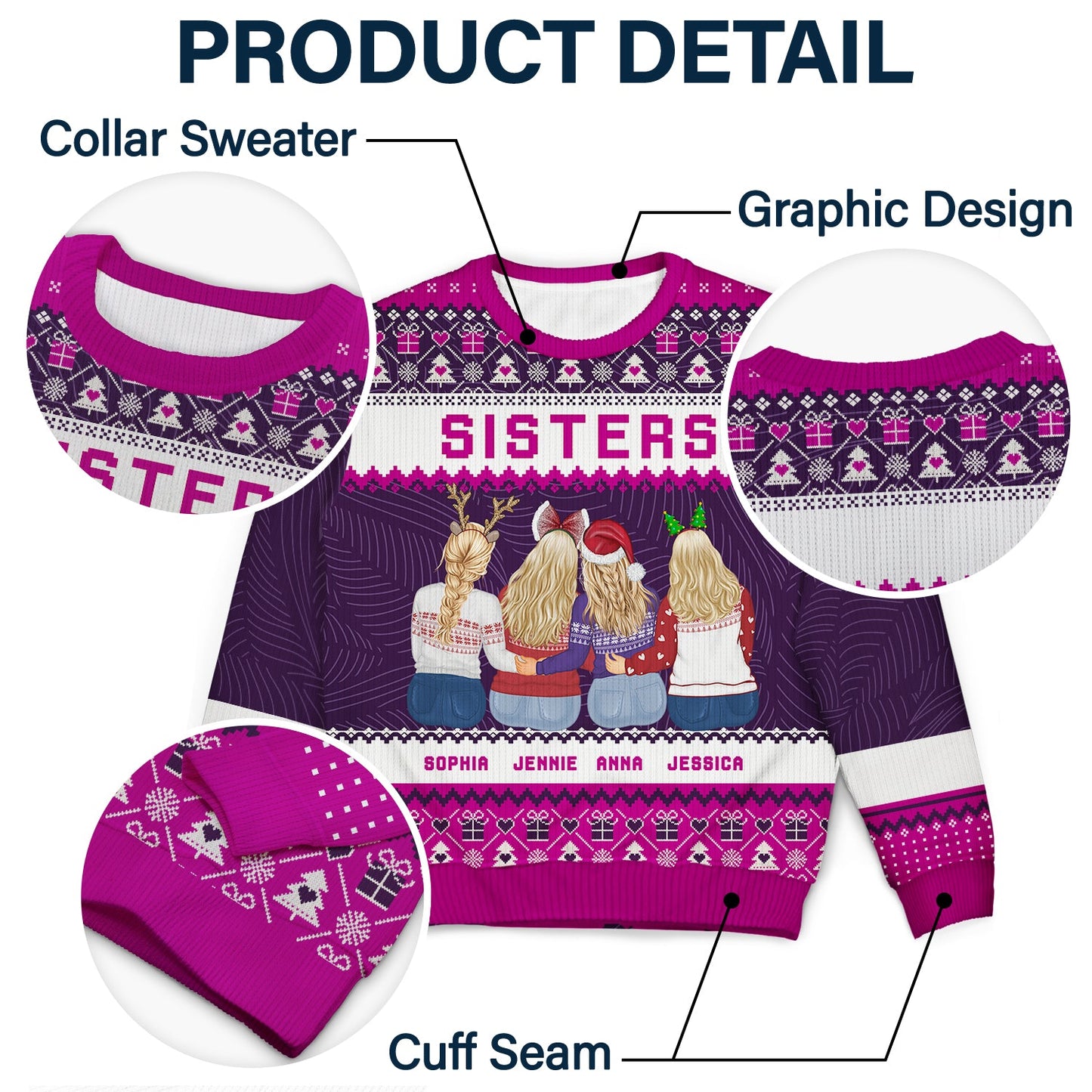 Christmas Gift For Sisters Besties Cousins - Personalized Unisex Ugly Sweater