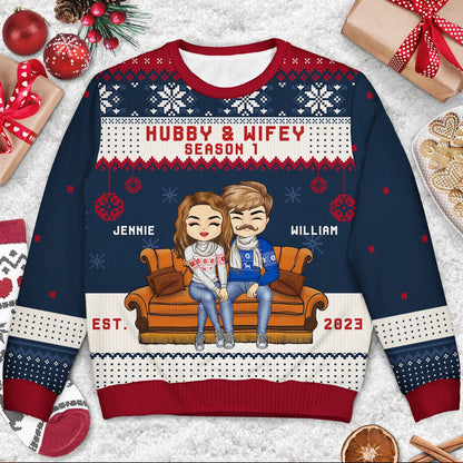 Christmas Couple Hubby & Wifey Season - Gift For Couples - Personalized Unisex Ugly Sweater