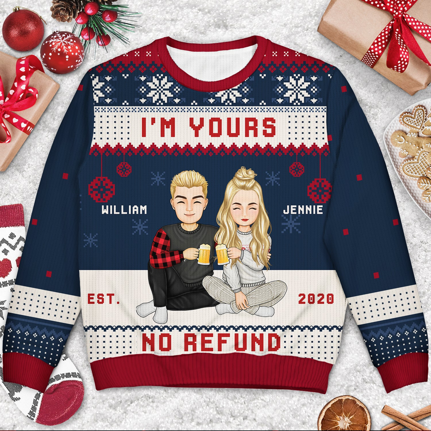 Christmas Couples I'm Yours No Refund - Gift For Couples - Personalized Unisex Ugly Sweater