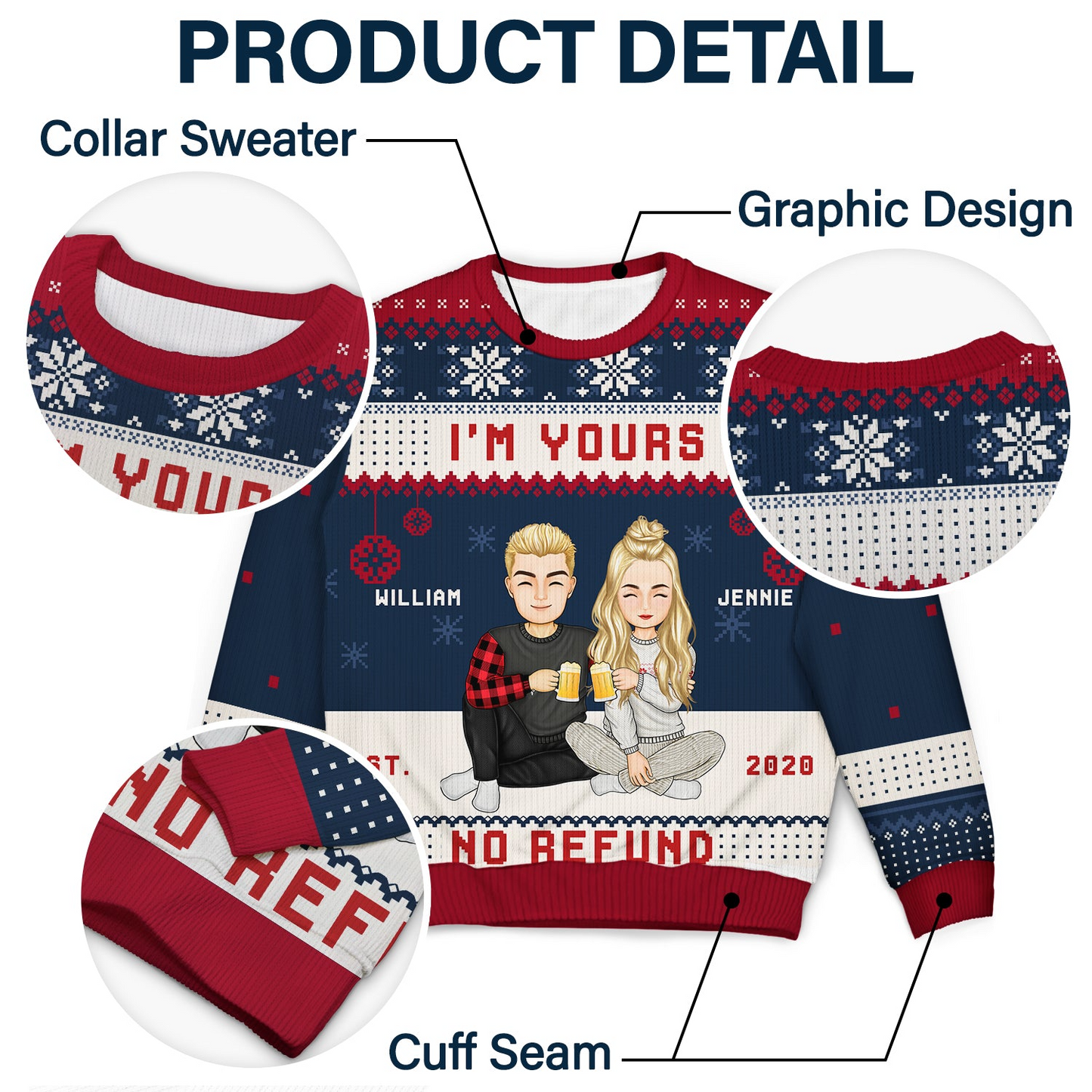 Christmas Couples I'm Yours No Refund - Gift For Couples - Personalized Unisex Ugly Sweater