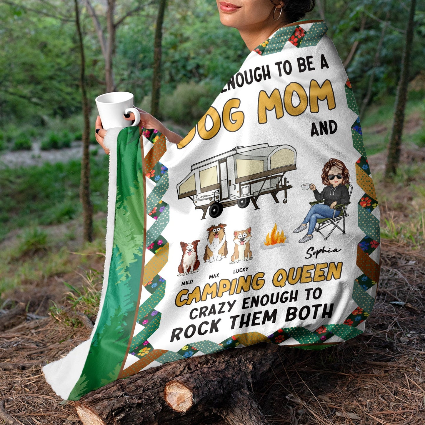 Dog Mom Camping Queen - Gift For Dog Lovers - Personalized Fleece Blanket