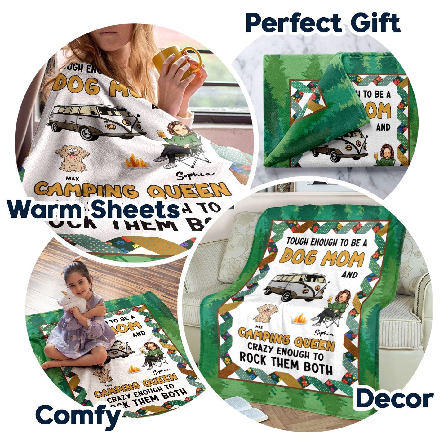 Dog Mom Camping Queen - Gift For Dog Lovers - Personalized Fleece Blanket
