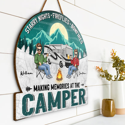 Camping Starry Nights - Gift For Couples - Personalized Custom Shaped Wood Sign
