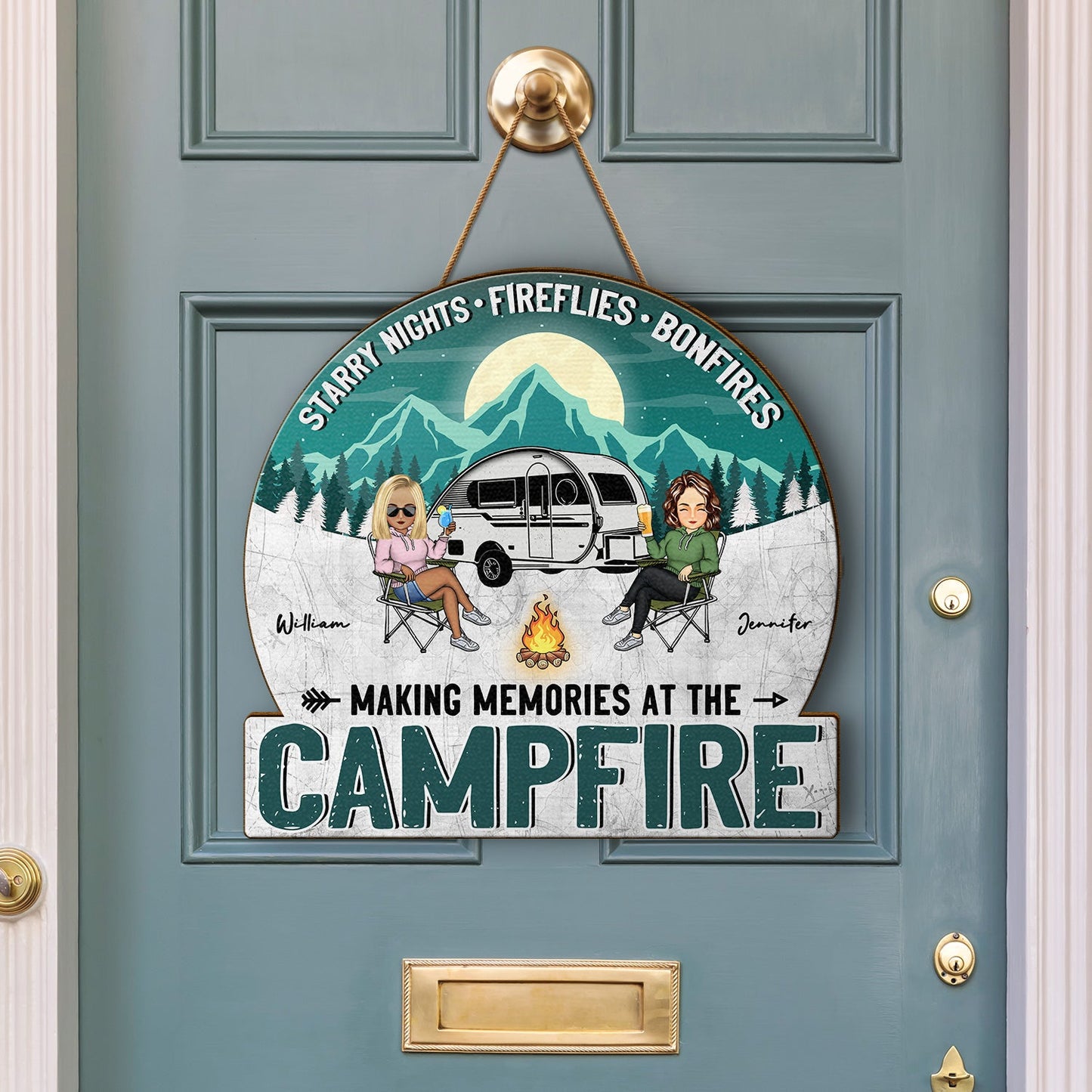 Camping Starry Nights - Gift For Couples - Personalized Custom Shaped Wood Sign