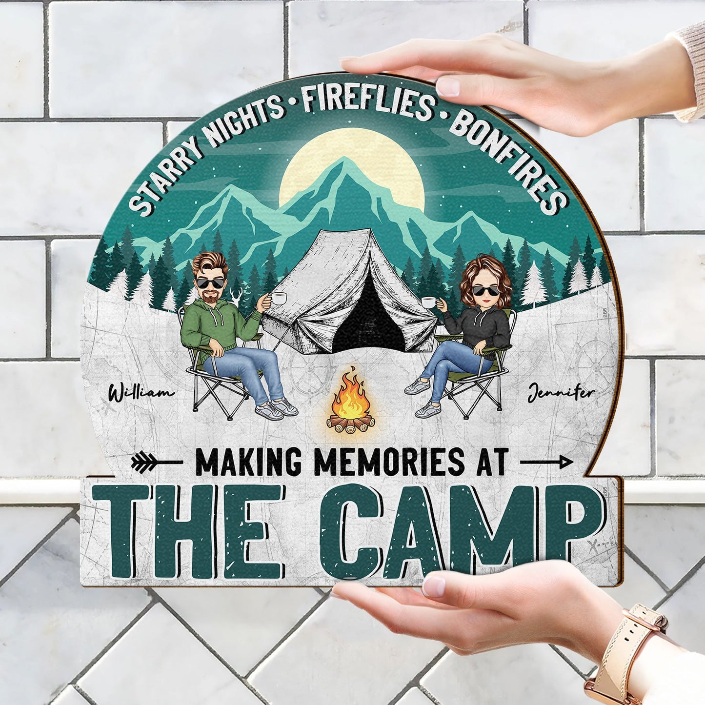 Camping Starry Nights - Gift For Couples - Personalized Custom Shaped Wood Sign