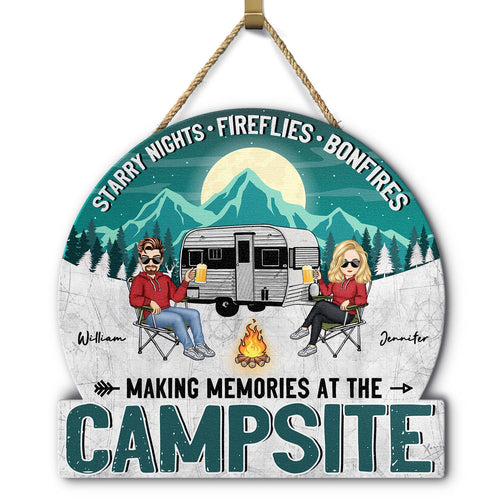 Camping Starry Nights - Gift For Couples - Personalized Custom Shaped Wood Sign