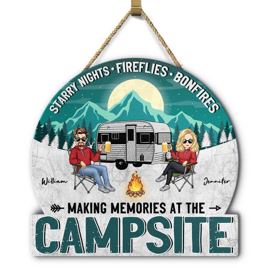 Camping Starry Nights - Gift For Couples - Personalized Custom Shaped Wood Sign