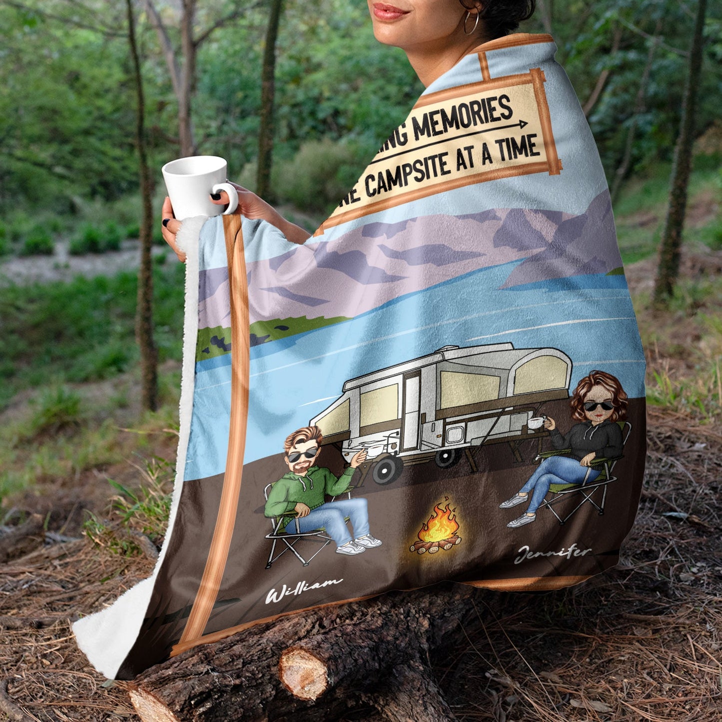 Making Memories One Campsite - Camping Gift For Couples - Personalized Fleece Blanket