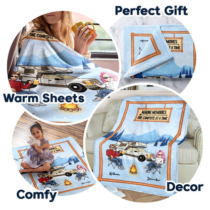 Making Memories One Campsite - Camping Gift For Couples - Personalized Fleece Blanket
