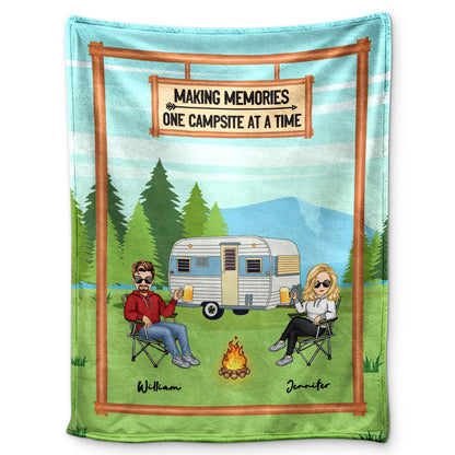 Making Memories One Campsite - Camping Gift For Couples - Personalized Fleece Blanket