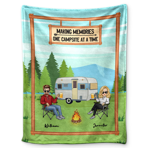 Making Memories One Campsite - Camping Gift For Couples - Personalized Fleece Blanket