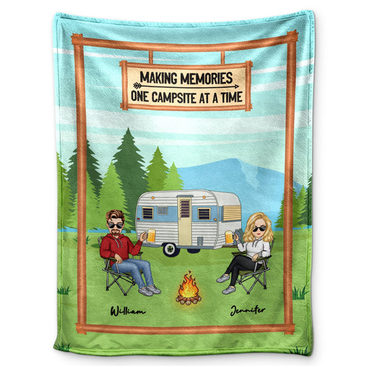 Making Memories One Campsite - Camping Gift For Couples - Personalized Fleece Blanket