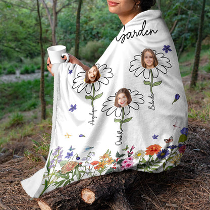Custom Photo Grandma's Garden - Gift For Mother, Gift For Grandma - Personalized Fleece Blanket, Sherpa Blanket