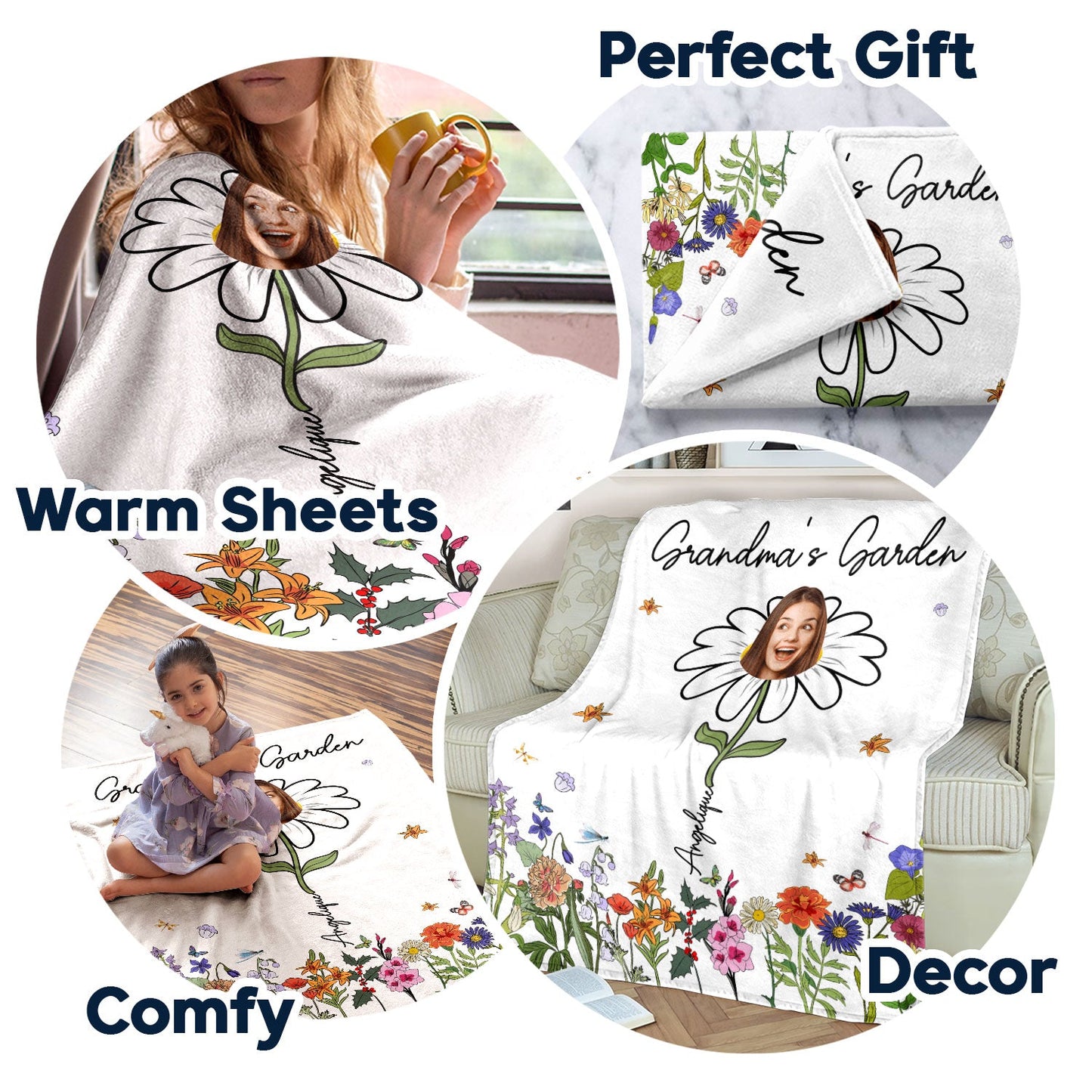 Custom Photo Grandma's Garden - Gift For Mother, Gift For Grandma - Personalized Fleece Blanket, Sherpa Blanket