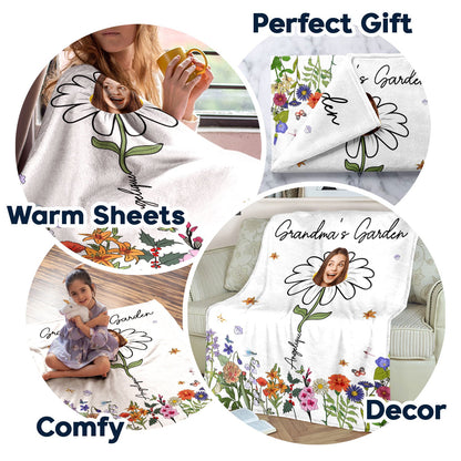 Custom Photo Grandma's Garden - Gift For Mother, Gift For Grandma - Personalized Fleece Blanket, Sherpa Blanket