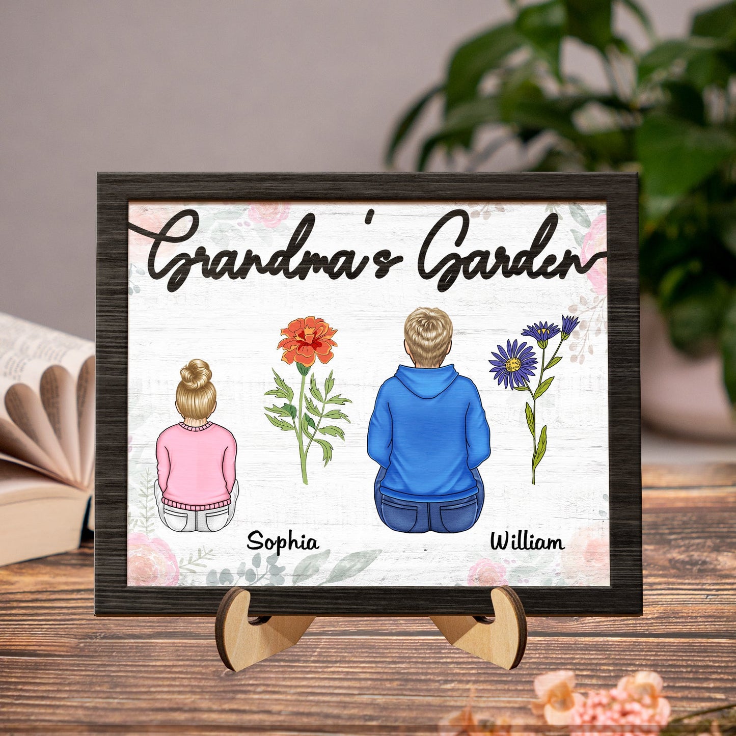 Backside Grandma's Garden - Gift For Grandma - Personalized 2-Layered Wooden Plaque With Stand