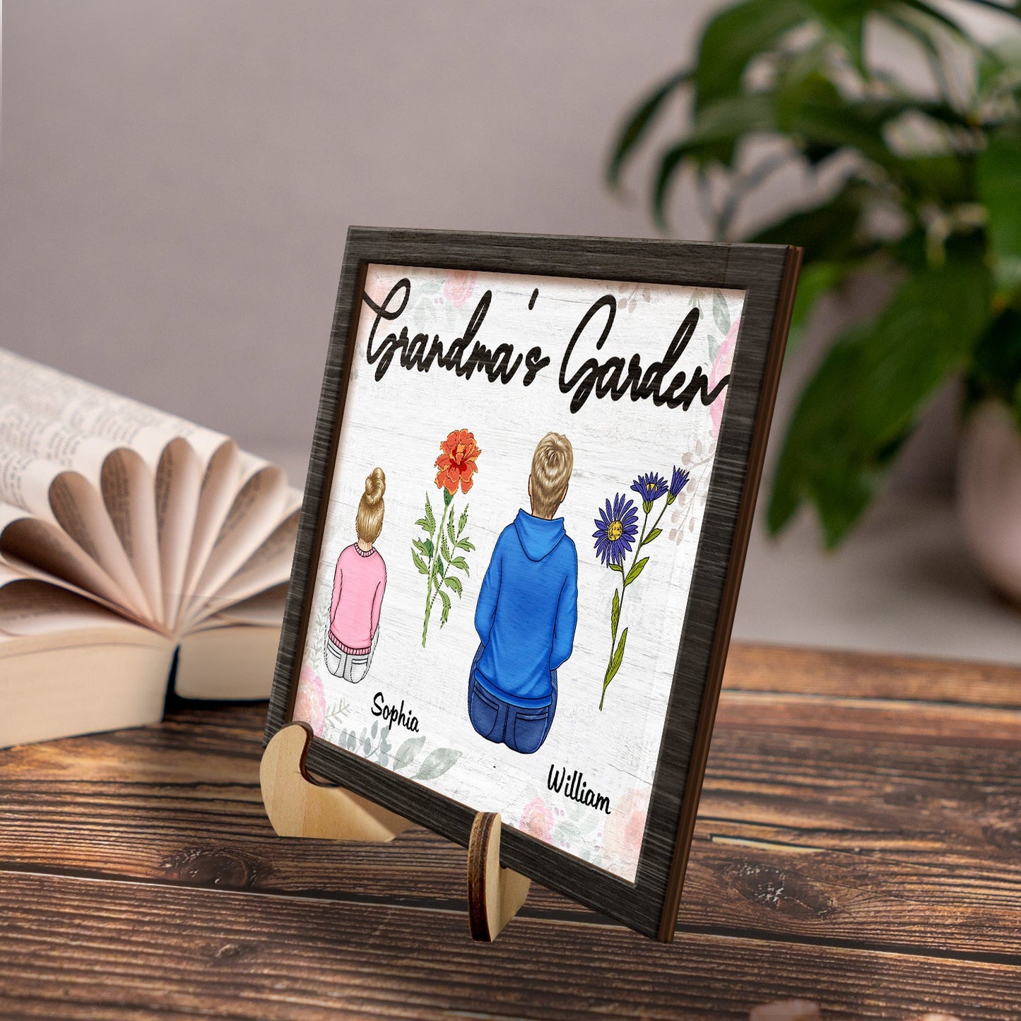 Backside Grandma's Garden - Gift For Grandma - Personalized 2-Layered Wooden Plaque With Stand