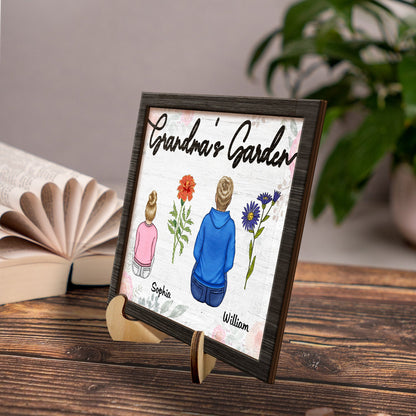Backside Grandma's Garden - Gift For Grandma - Personalized 2-Layered Wooden Plaque With Stand