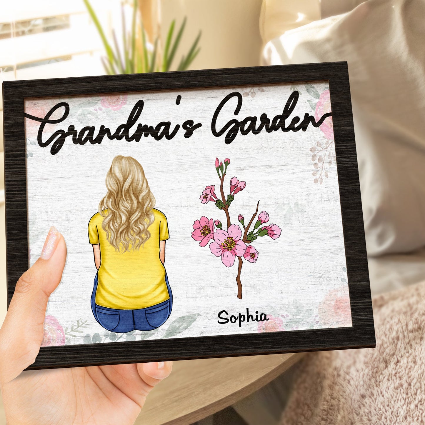 Backside Grandma's Garden - Gift For Grandma - Personalized 2-Layered Wooden Plaque With Stand