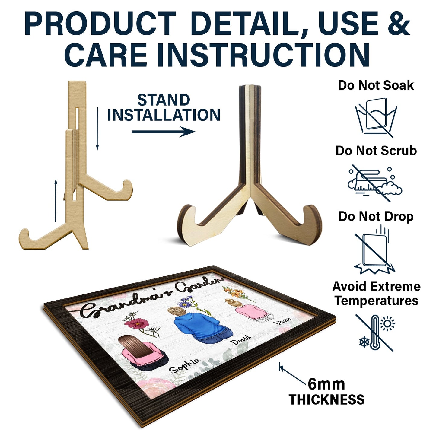 Backside Grandma's Garden - Gift For Grandma - Personalized 2-Layered Wooden Plaque With Stand