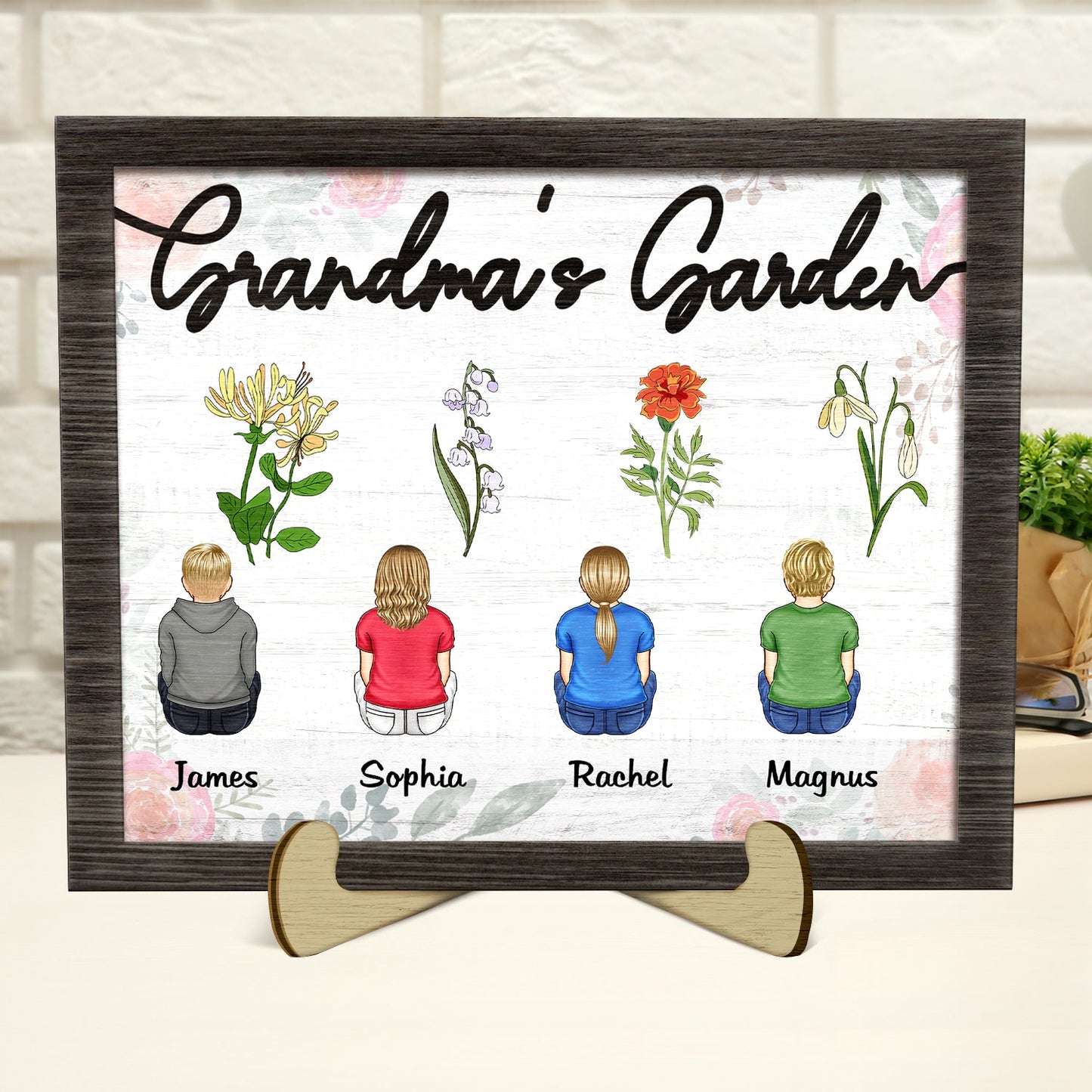 Backside Grandma's Garden - Gift For Grandma - Personalized 2-Layered Wooden Plaque With Stand