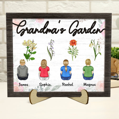 Backside Grandma's Garden - Gift For Grandma - Personalized 2-Layered Wooden Plaque With Stand