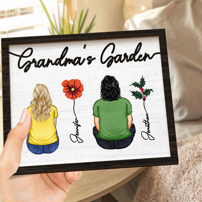 Backside Birth Month Flowers Garden - Gift For Grandma, Gift For Mother - Personalized 2-Layered Wooden Plaque With Stand