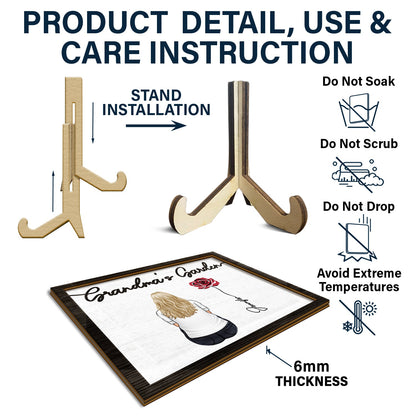 Backside Birth Month Flowers Garden - Gift For Grandma, Gift For Mother - Personalized 2-Layered Wooden Plaque With Stand