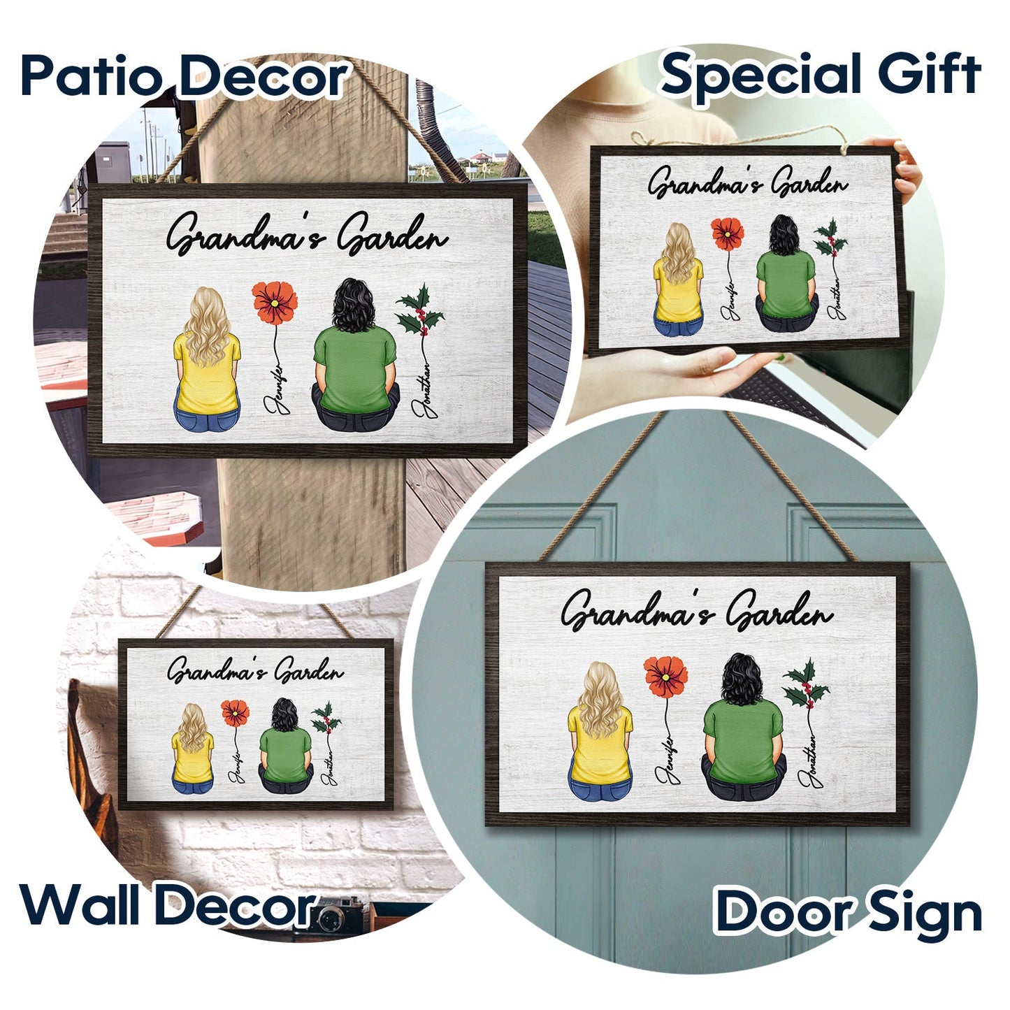 Grandma's Garden - Gift For Grandma - Personalized Wood Rectangle Sign