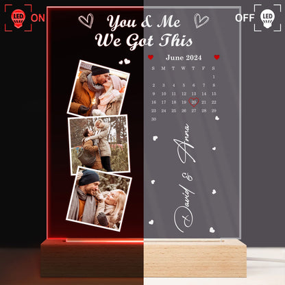 Custom Photo Calendar The Day Our Journey Began - Gift For Couples - Personalized 3D Led Light Wooden Base