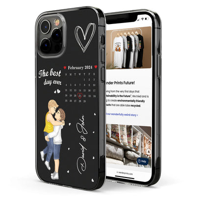 Cartoon Couple Calendar The Day Our Journey Began - Gift For Couples - Personalized Clear Phone Case