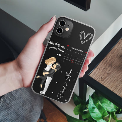 Cartoon Couple Calendar The Day Our Journey Began - Gift For Couples - Personalized Clear Phone Case