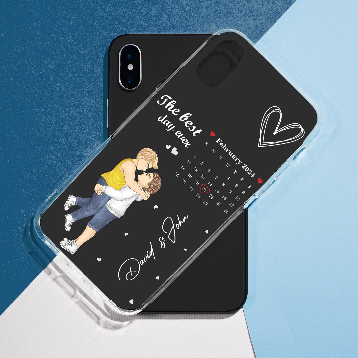 Cartoon Couple Calendar The Day Our Journey Began - Gift For Couples - Personalized Clear Phone Case