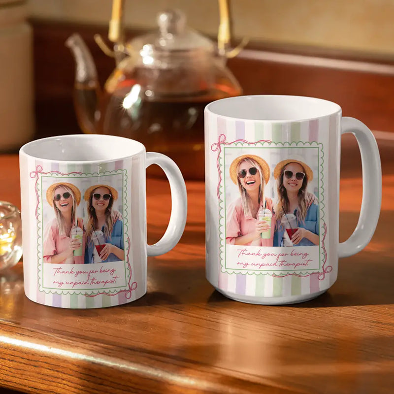 Custom Photo Right In The Throat Besties Stripe Style - Personalized White Edge-to-Edge Mug