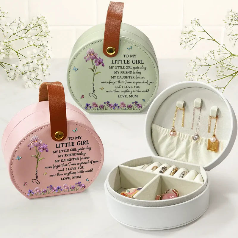 Faux Pressed Birth Flower My Daughter Forever - Personalized Jewelry Box With Handle