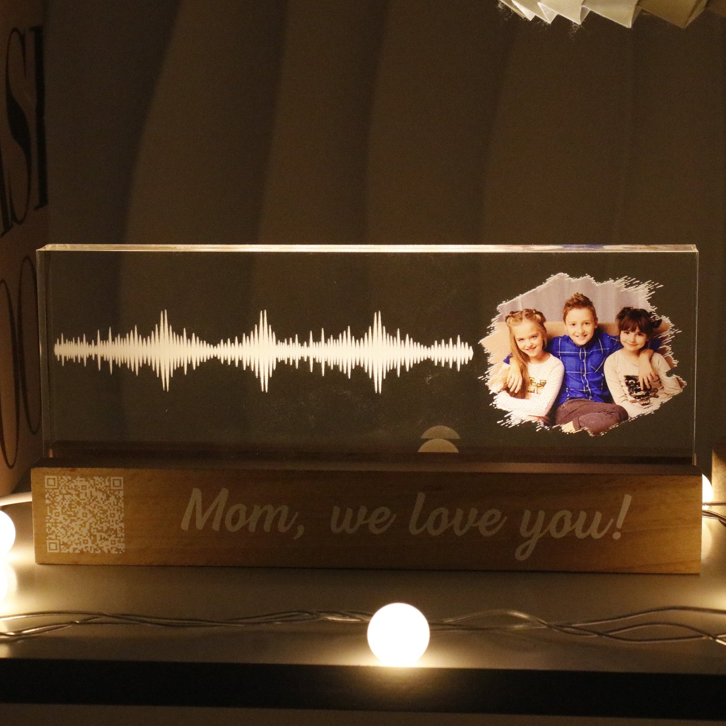 Soundwave Art Sound Recording Gift Voice Message Voicemail QR Code Photo Upload Personalized Personalized Acrylic Block LED Night Light