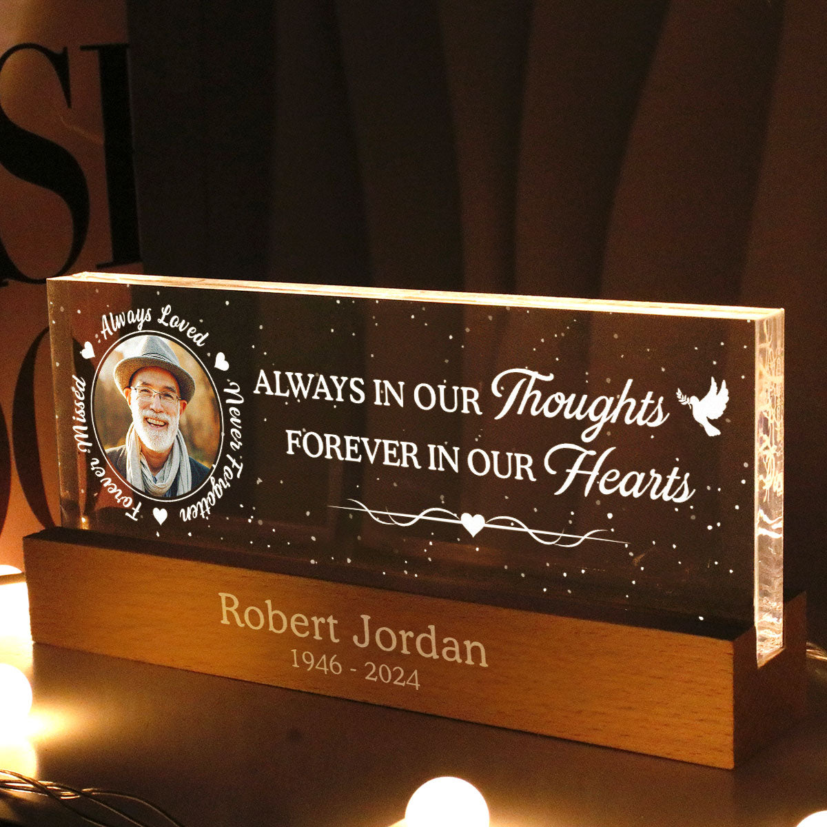 Always In Our Thoughts Forever In Our Hearts Personalized Acrylic Block LED Night Light
