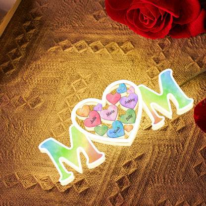 MOM Colorful Hearts In Heart Personalized Light Box, Mother's Day gift for Mom