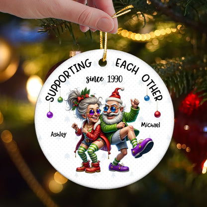 Funny Elderly Couple Christmas Party Whimsical Holiday Personalized Ceramic Ornament