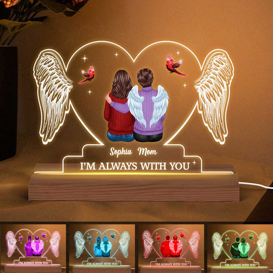 Heart Wings Family Sitting Memorial Remembrance Gift Personalized Custom Shape Acrylic Plaque LED Night Light