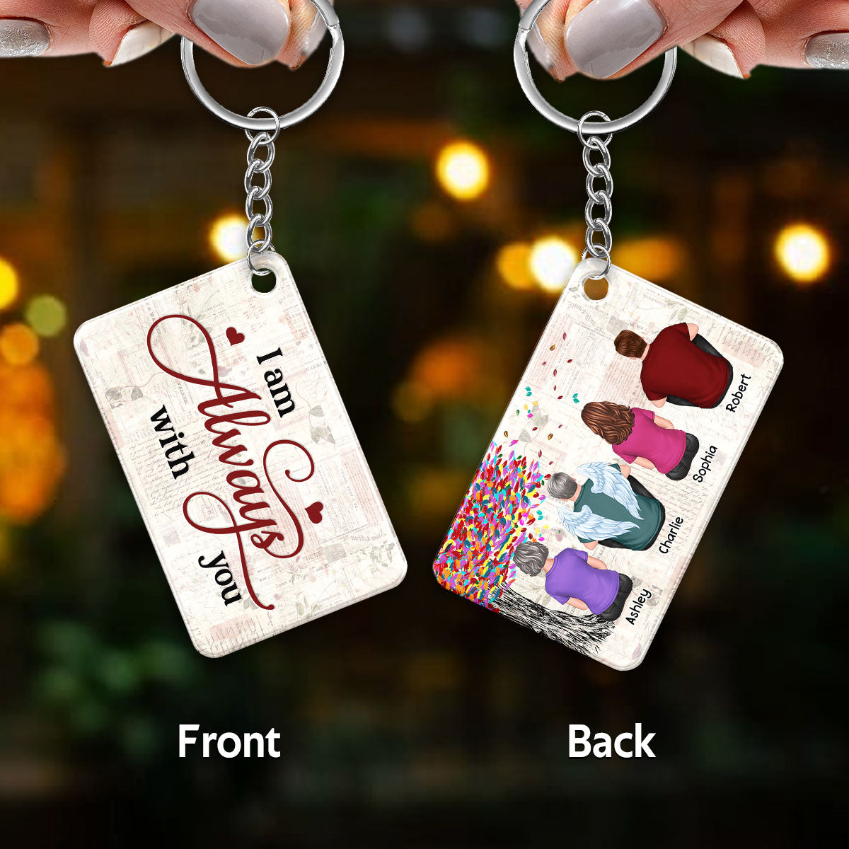 Colorful Tree Old Paper Family Memorial Remembrance Gift Personalized Acrylic Keychain