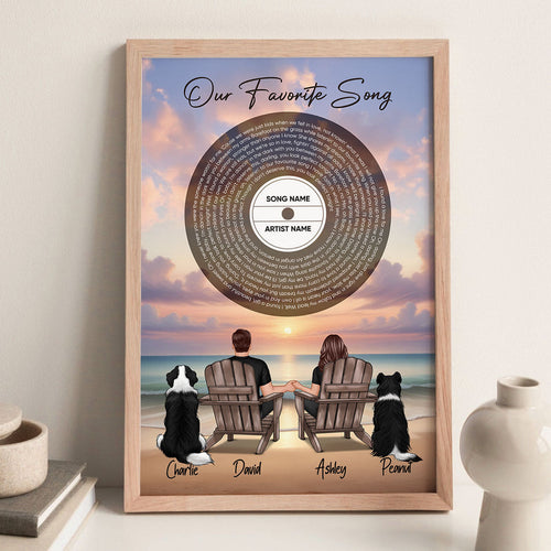 You Me And The Dogs Cats Beach Landscape Vinyl Lyrics Personalized Poster, Heartfelt Gift, Anniversary Gift, Birthday Gift For Him, For Her, Boyfriend, Girlfriend, Husband, Wife