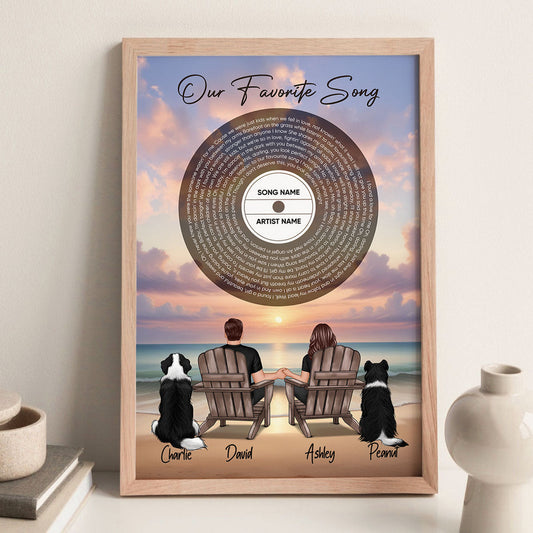 You Me And The Dogs Cats Beach Landscape Vinyl Lyrics Personalized Poster, Heartfelt Gift, Anniversary Gift, Birthday Gift For Him, For Her, Boyfriend, Girlfriend, Husband, Wife