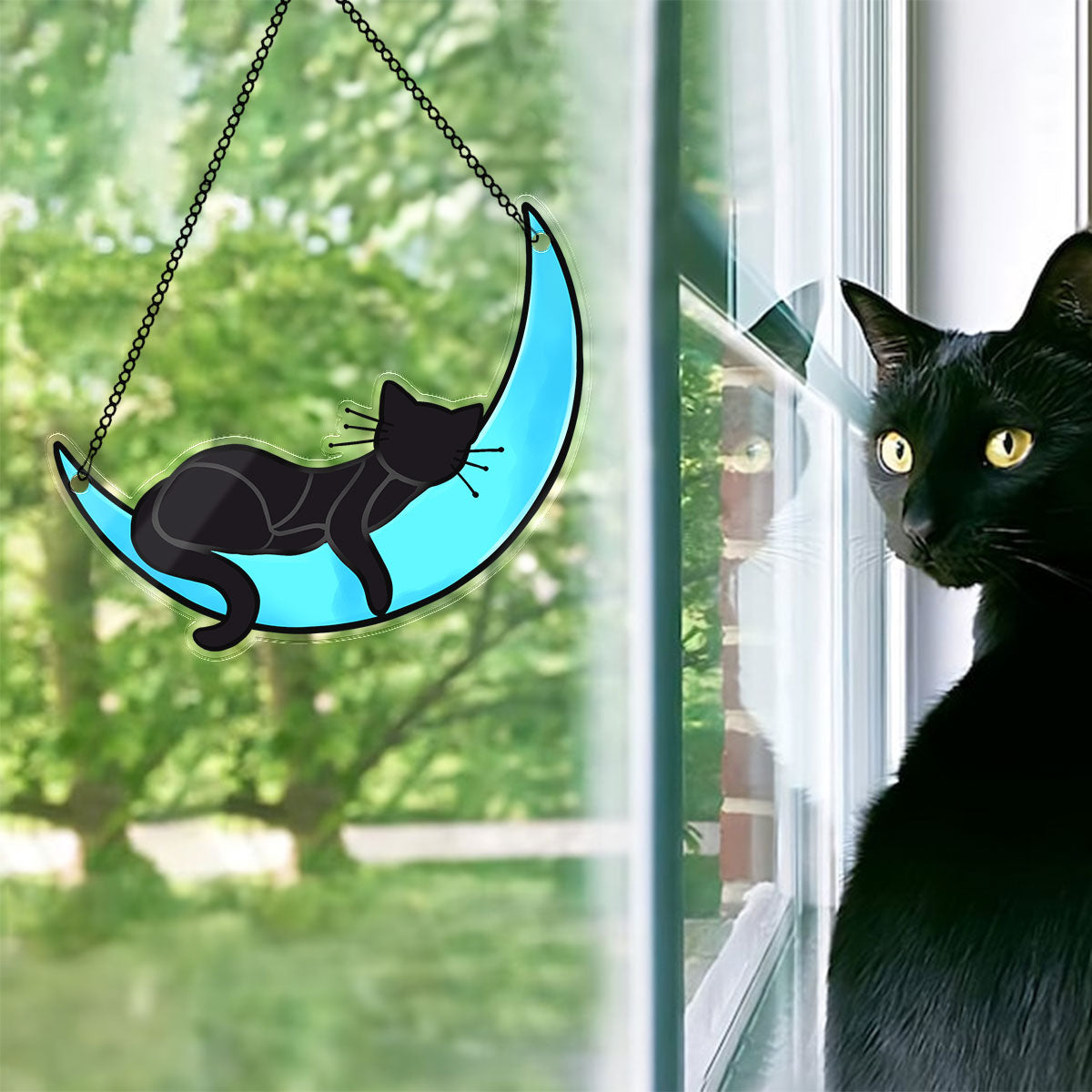 Sleeping Cat On Moon Handcrafted Suncatchers, Cat Decoration, Cat Memorial Gifts Personalized Acrylic Windows Hangings
