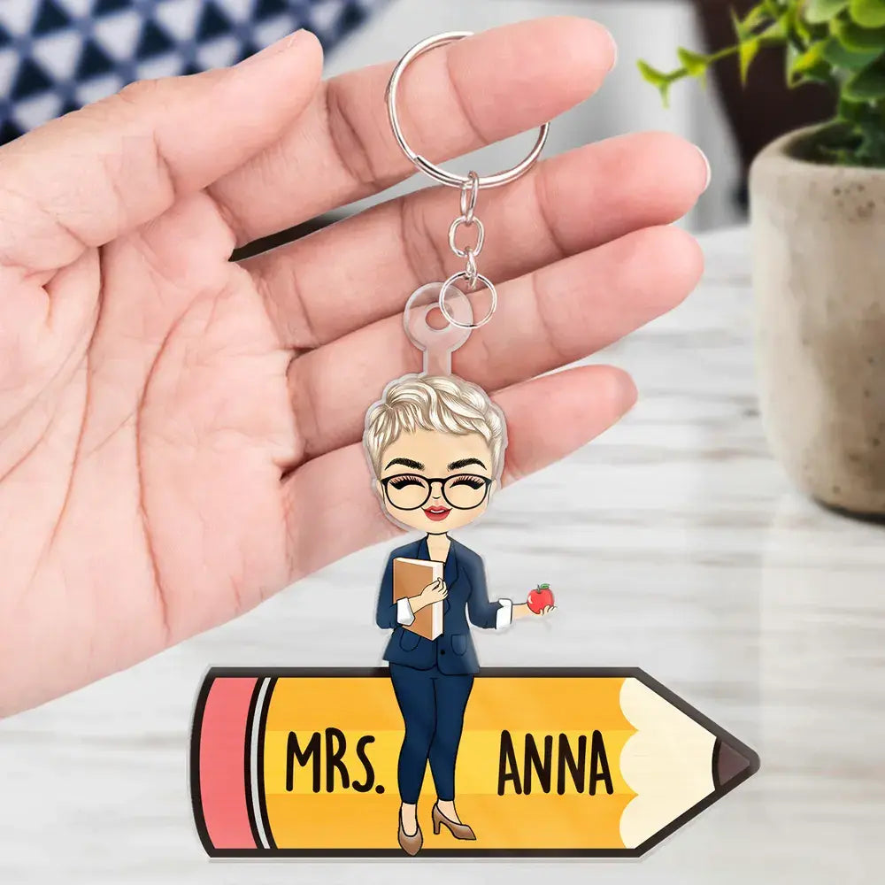 Teacher Pencil - Personalized Cutout Acrylic Keychain Keychain The Next Custom Gift