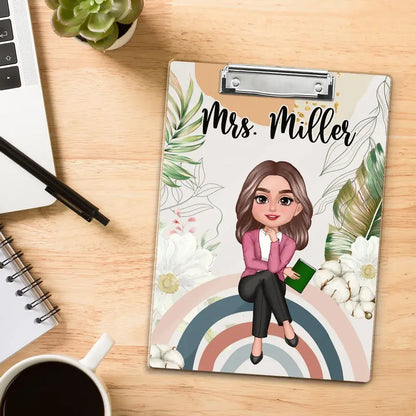 Teacher Sitting On Rainbow Personalized Clipboard, Gift For Teacher, Teacher Appreciation Gift, Back To School Gift Clipboard The Next Custom Gift