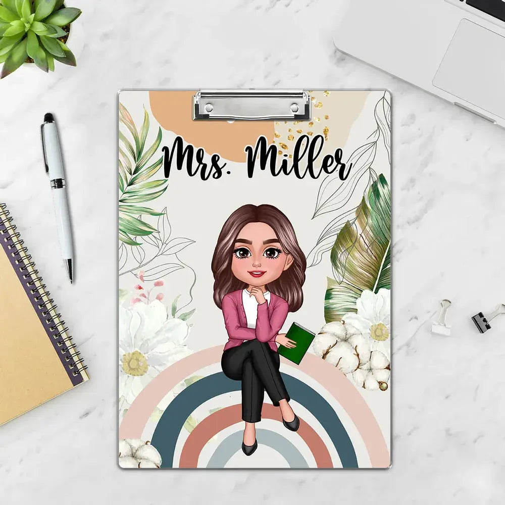 Teacher Sitting On Rainbow Personalized Clipboard, Gift For Teacher, Teacher Appreciation Gift, Back To School Gift Clipboard The Next Custom Gift